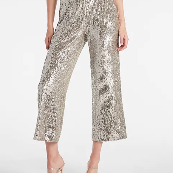 High Waisted Sequin Pleated Cropped Trouser - Picture 2 of 8